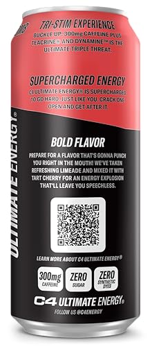 C4 Ultimate Energy label showcases sugar free and dye free formulation