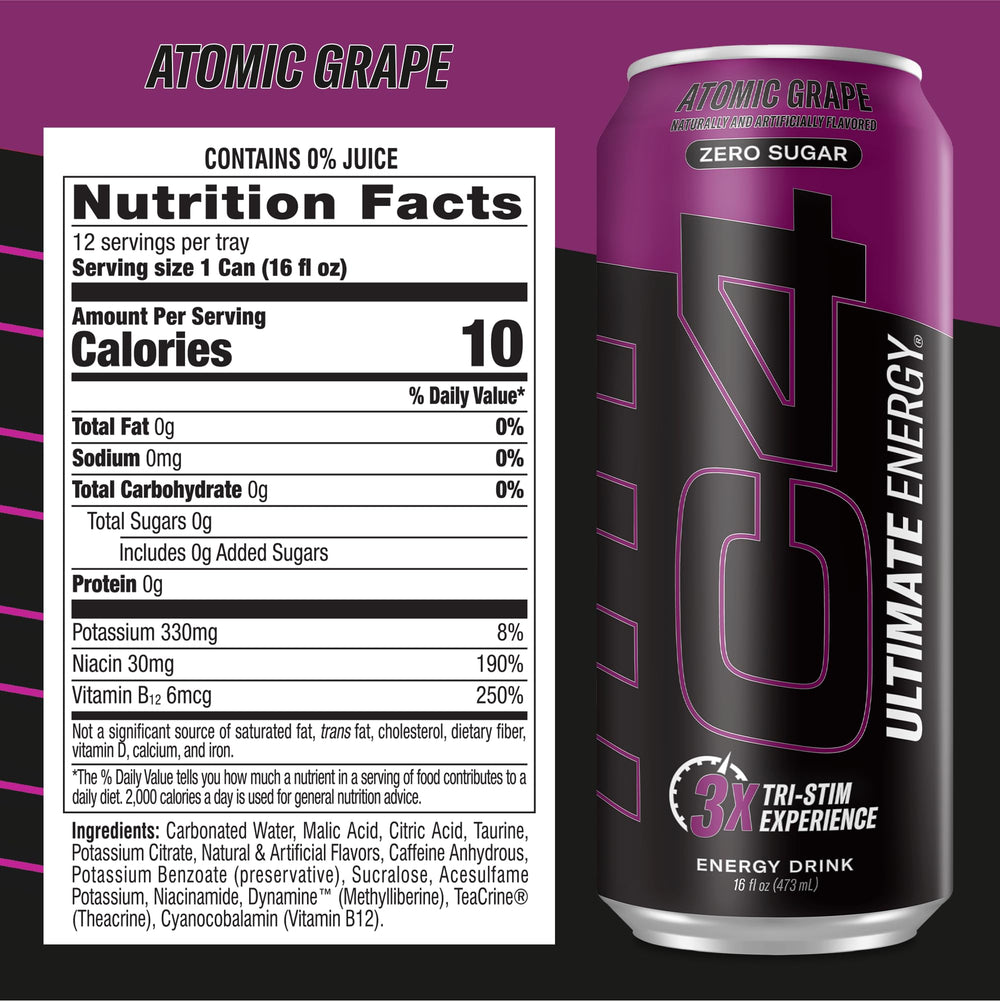 Pack of 12 C4 Ultimate Energy 16oz cans for on-the-go energy and value