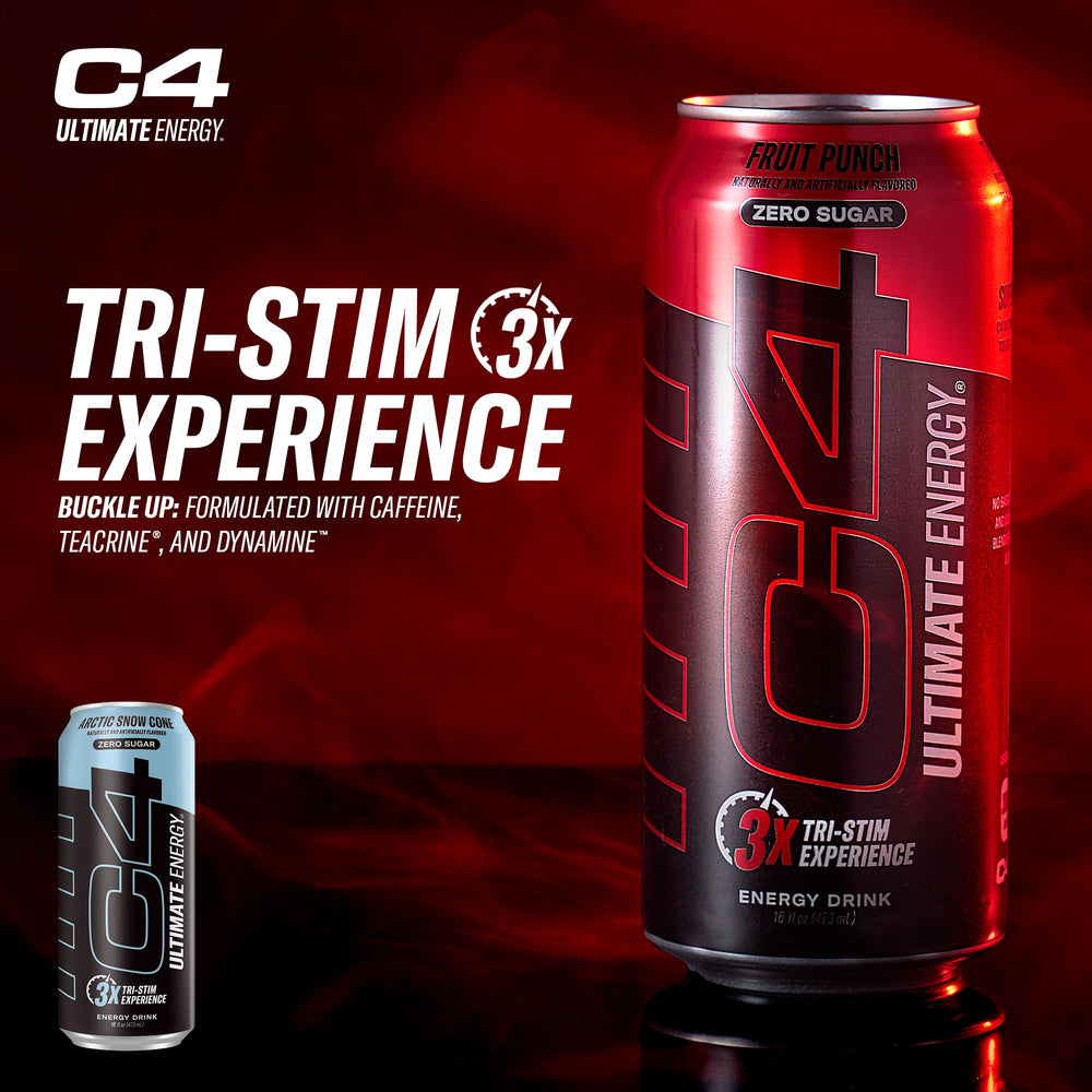 Tri-stim energy blend with caffeine, TeaCrine, and Dynamine.