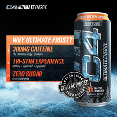 Side view of C4 Ultimate Frost Bitten Citrus can for on-the-go energy