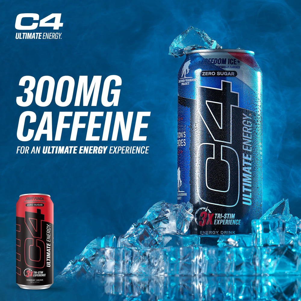C4 Ultimate Sugar Free Energy Drink being poured into a glass to showcase on-the-go use.