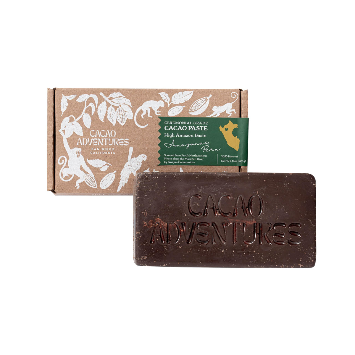Cacao Adventures ceremonial cacao block unwrap for authentic ritual use and grounding.