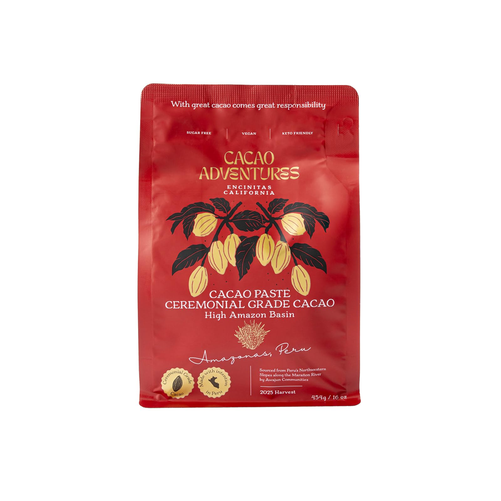 Cacao Adventures ceremonial cacao packaging highlights authenticity and premium quality
