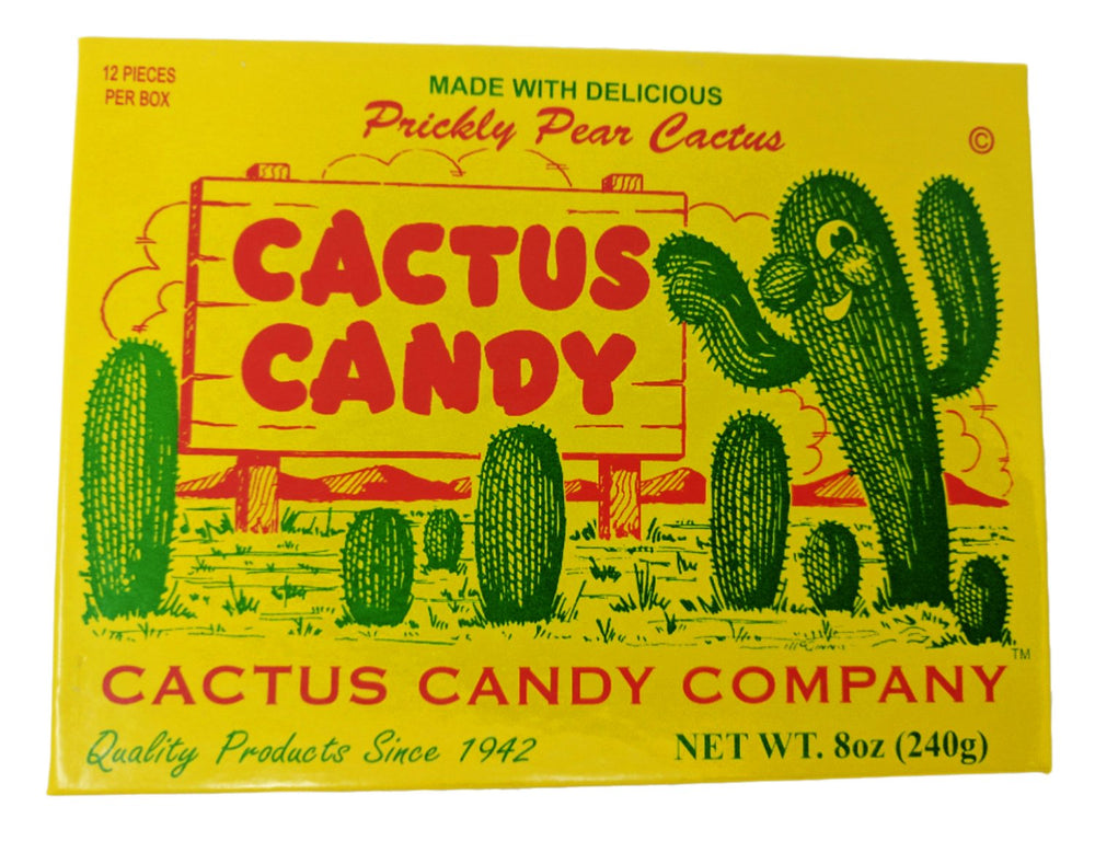 Cactus Candy Company half-pound box showing authentic prickly pear candy, ideal Arizona souvenir