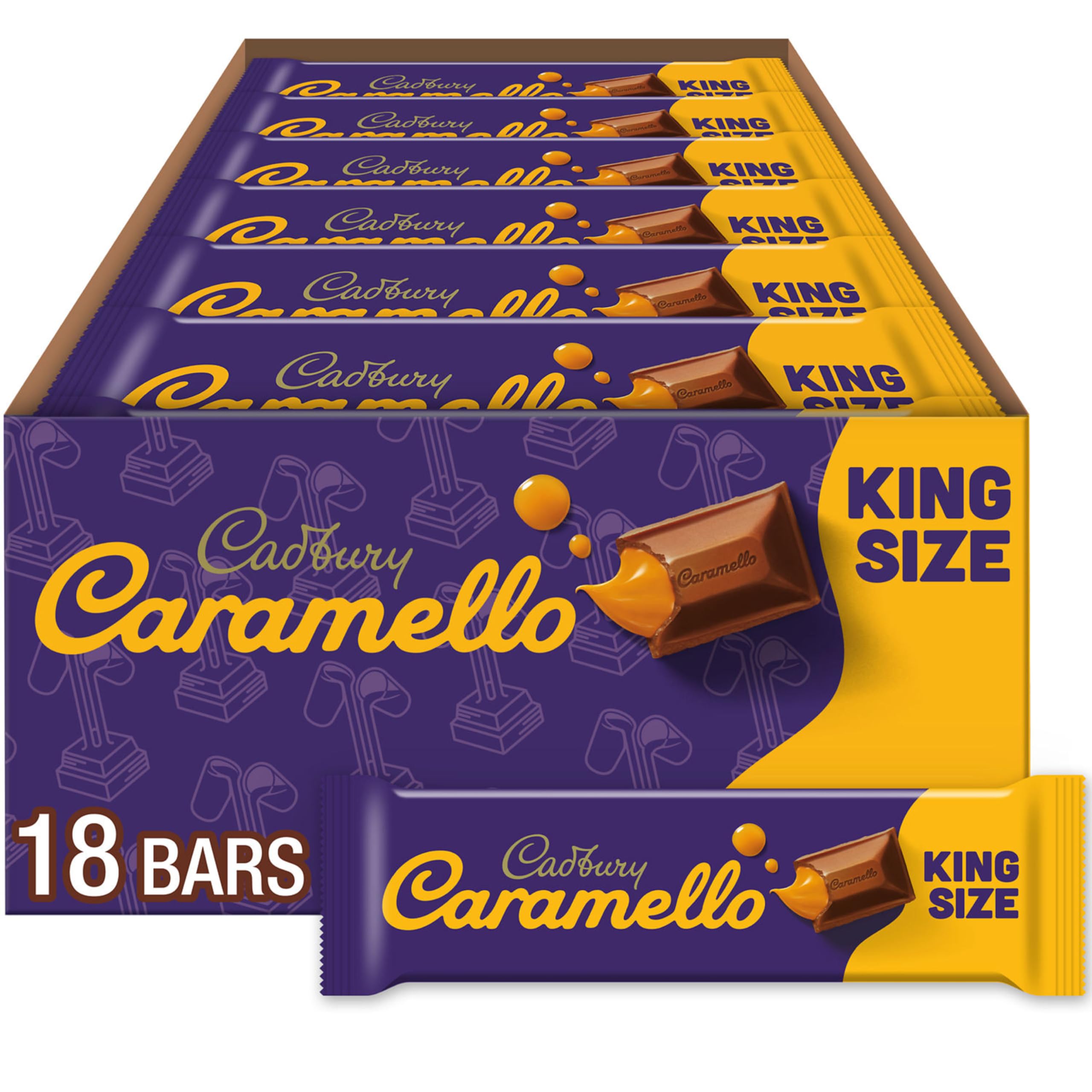 Cadbury Caramello king-size bar unwrapped, creamy caramel center, a rich desk-side treat.