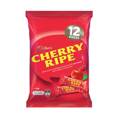 Cadbury Cherry Ripe bite-size mini bars in rich dark chocolate for a quick afternoon treat.