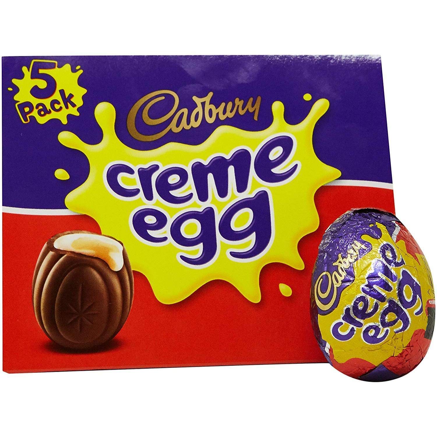 Cadbury Creme Eggs wrapper close-up, premium UK chocolate brand.