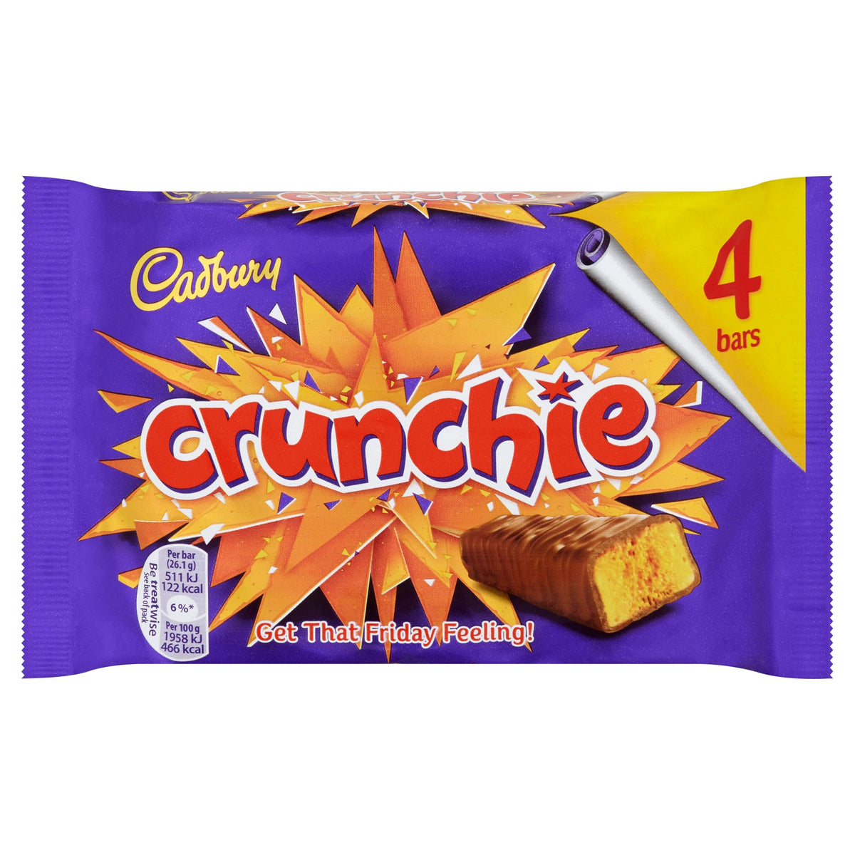 Cadbury Crunchie four-bars pack for sharing and gifting with British honeycomb flavor.