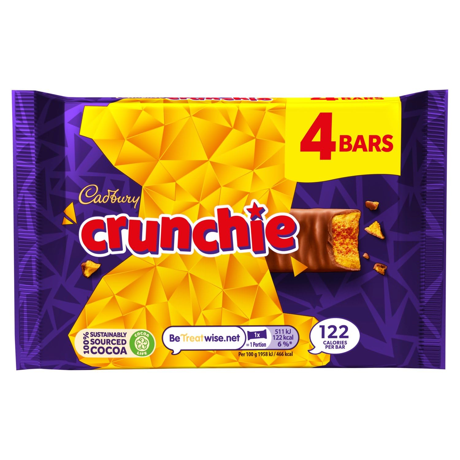 Cadbury Crunchie with a golden honeycomb centre enrobed in milk chocolate, ideal afternoon treat