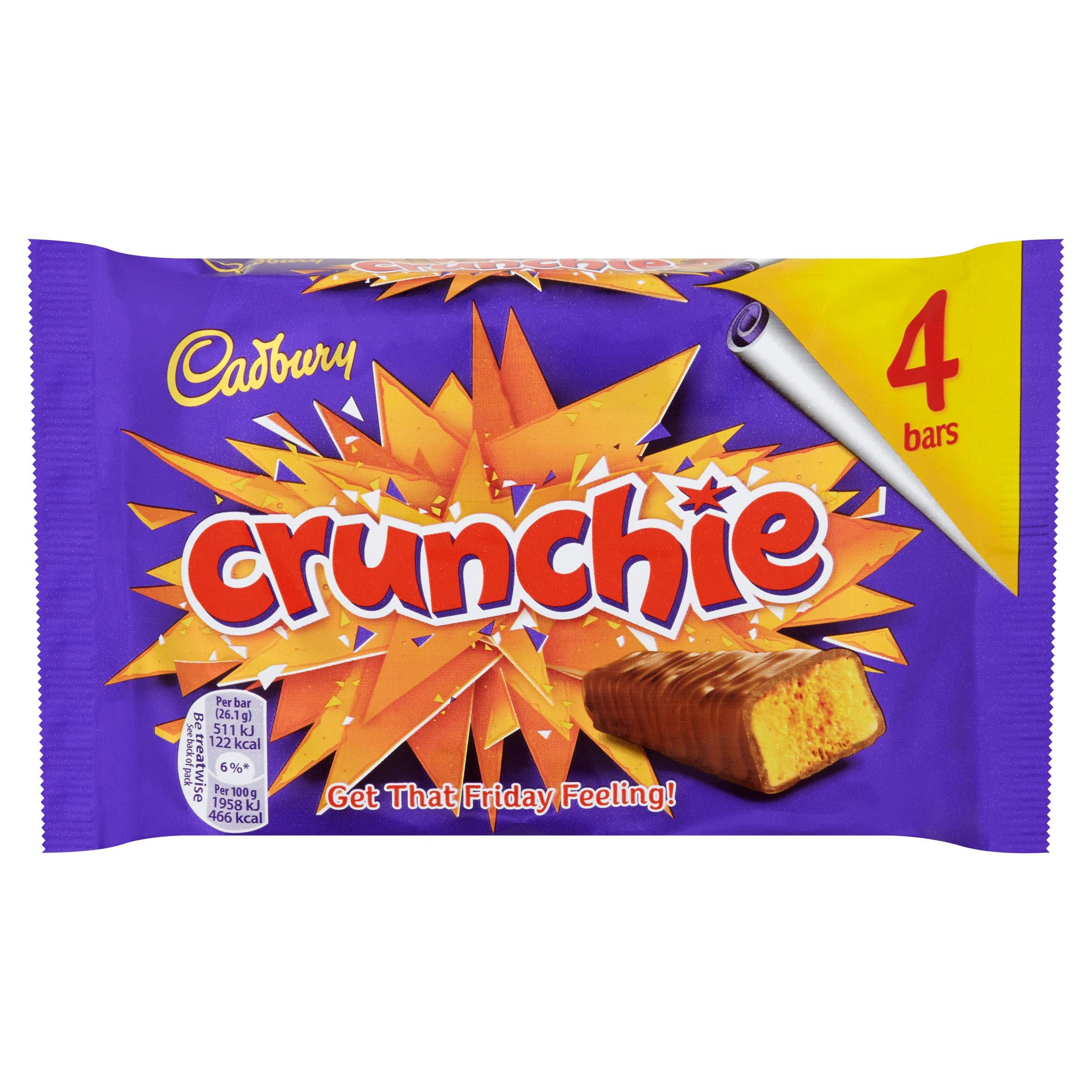 Cadbury Crunchie milk chocolate coating surrounding golden honeycomb for a satisfying bite.