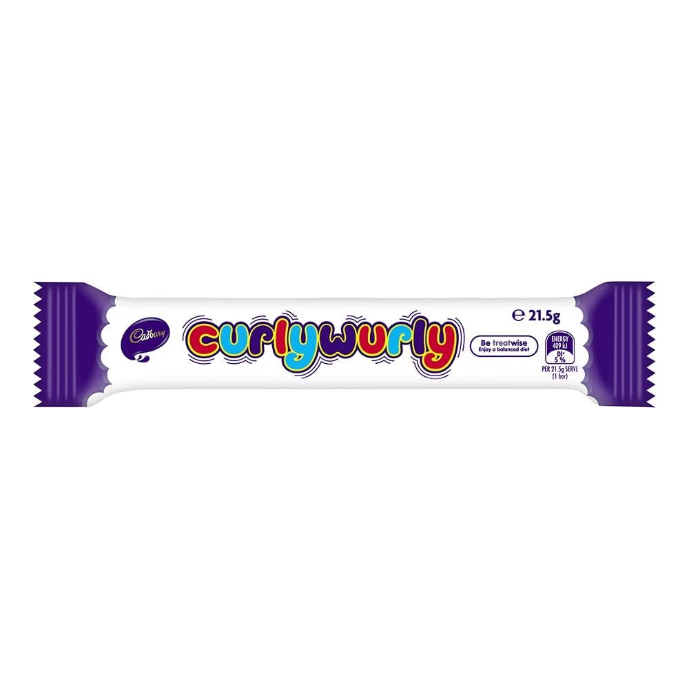 Cadbury Curly Wurly chocolate bar with caramel ladders, a chewy treat for chocolate lovers.