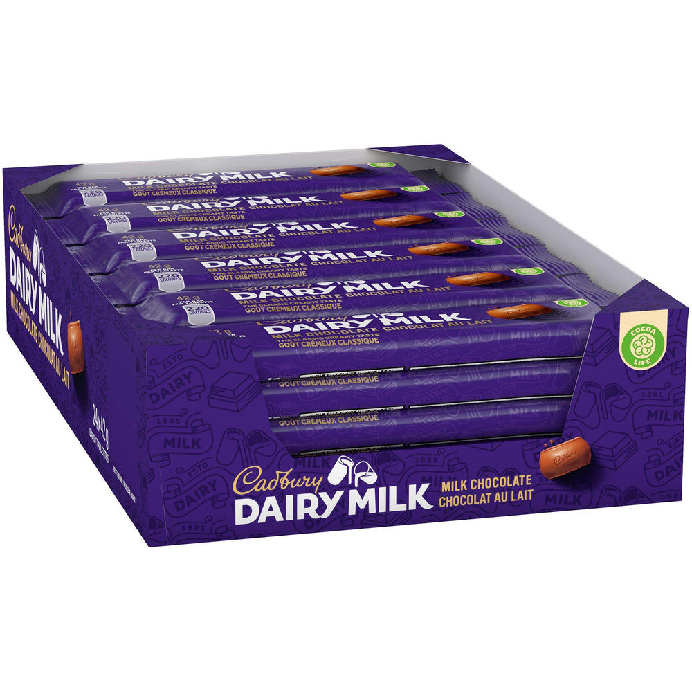 Cadbury Dairy Milk 24-pack box, ideal for sharing at gatherings.