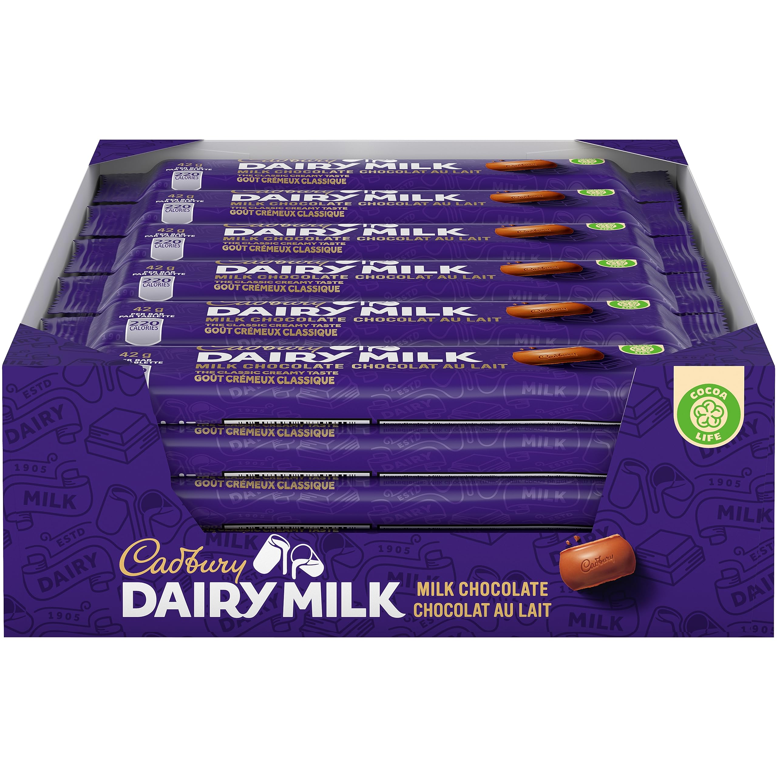 Cadbury Dairy Milk Bar 42g product image showcasing creamy milk chocolate for everyday snacking.