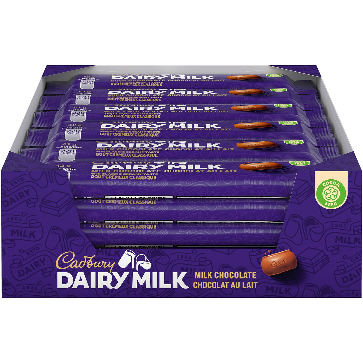 Cadbury Dairy Milk Bar 42g product image showcasing creamy milk chocolate for everyday snacking.
