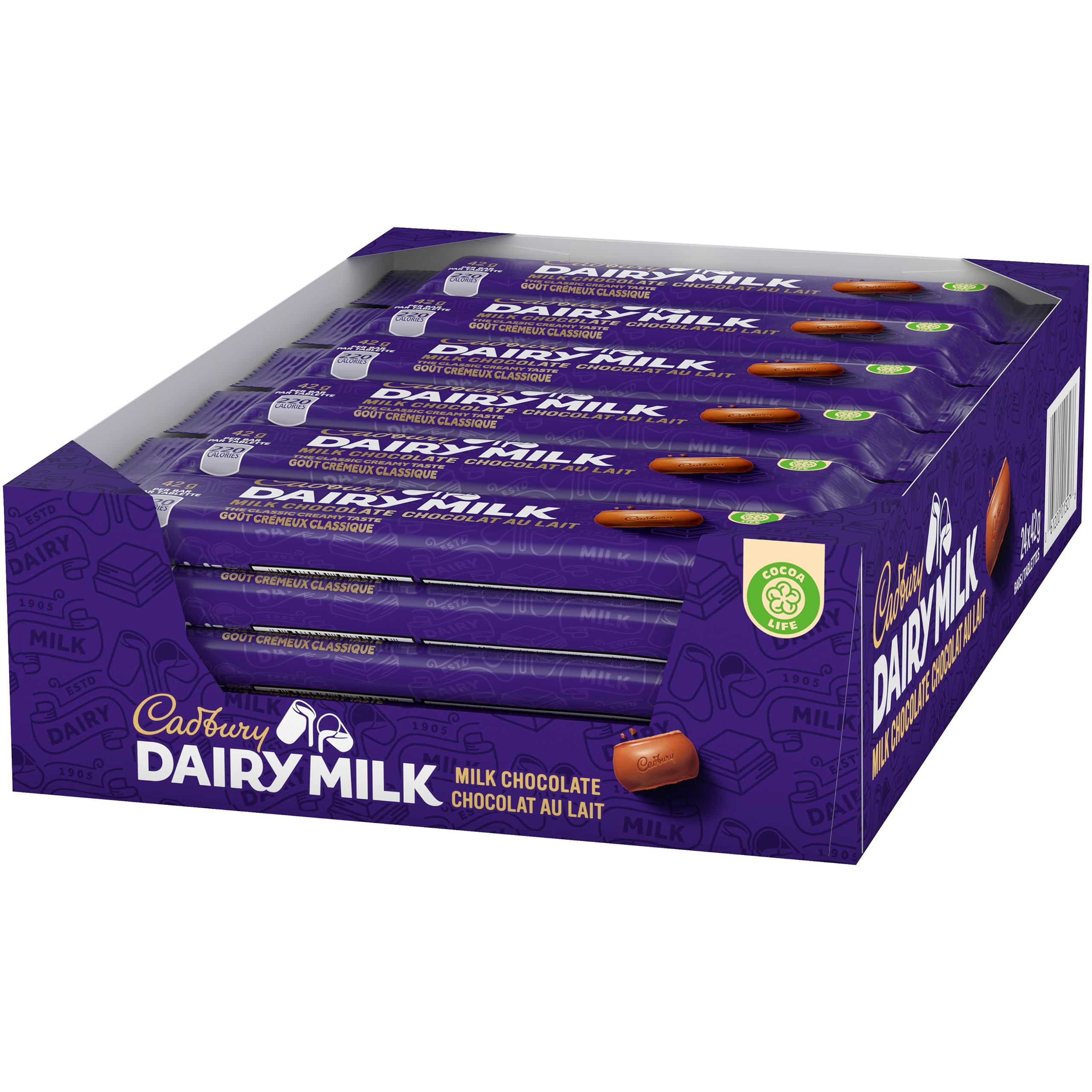Cadbury Dairy Milk bar served with coffee or fruit, versatile treat.