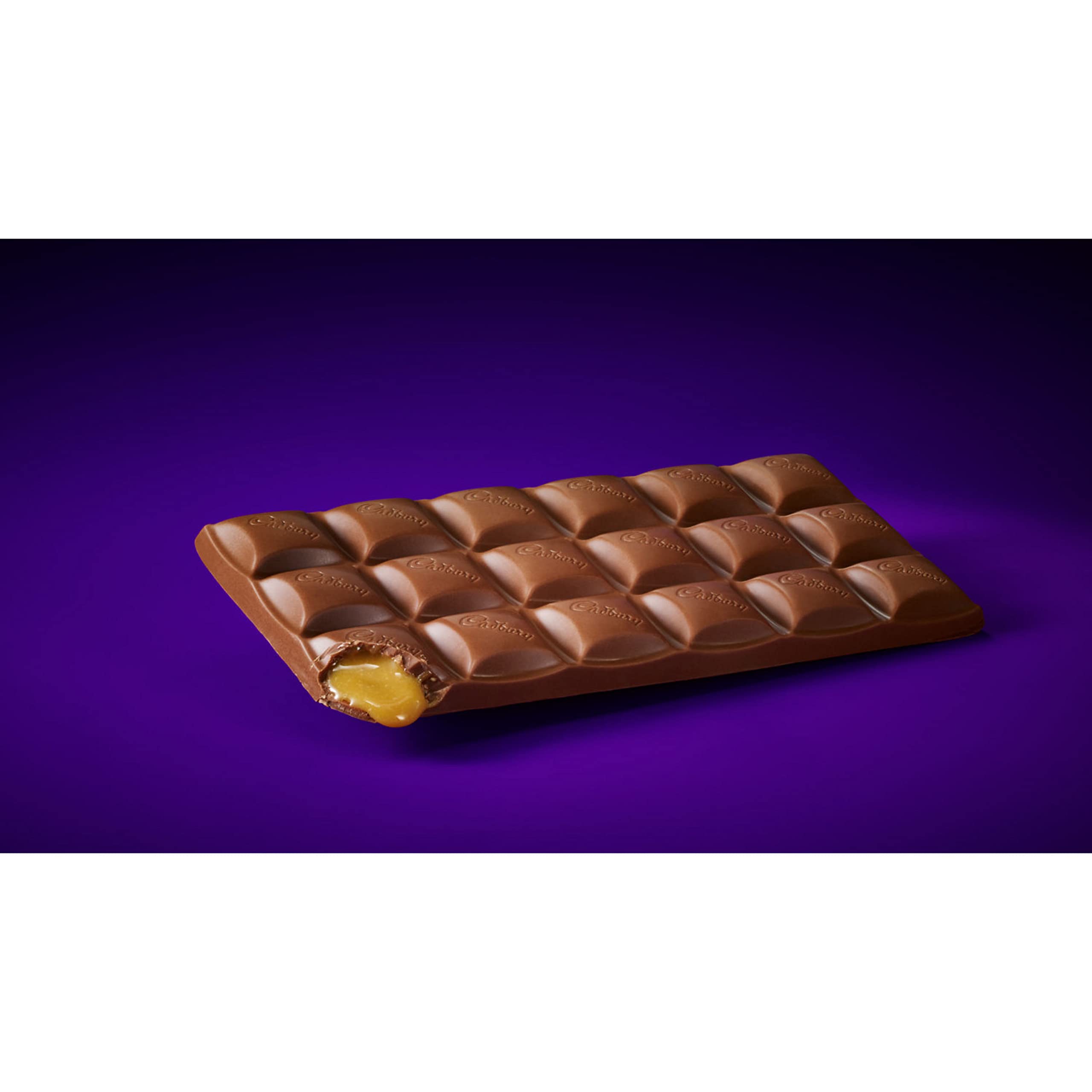 Cadbury Dairy Milk Caramello gooey caramel center, perfect dessert addition.