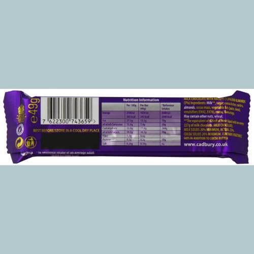 Cadbury Dairy Milk Fruit and Nut close-up showing raisins and nuts in chocolate.