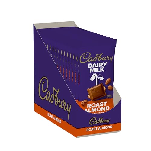 Cadbury Dairy Milk Roast Almond Bars served image suggests a quick indulgent snack break.