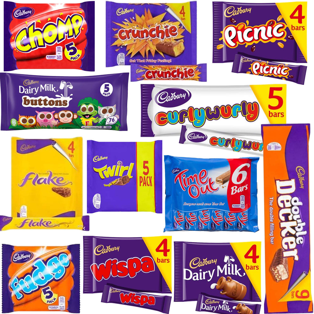 Cadbury Gift Box by Global Treats: front view of 60 bars for sharing