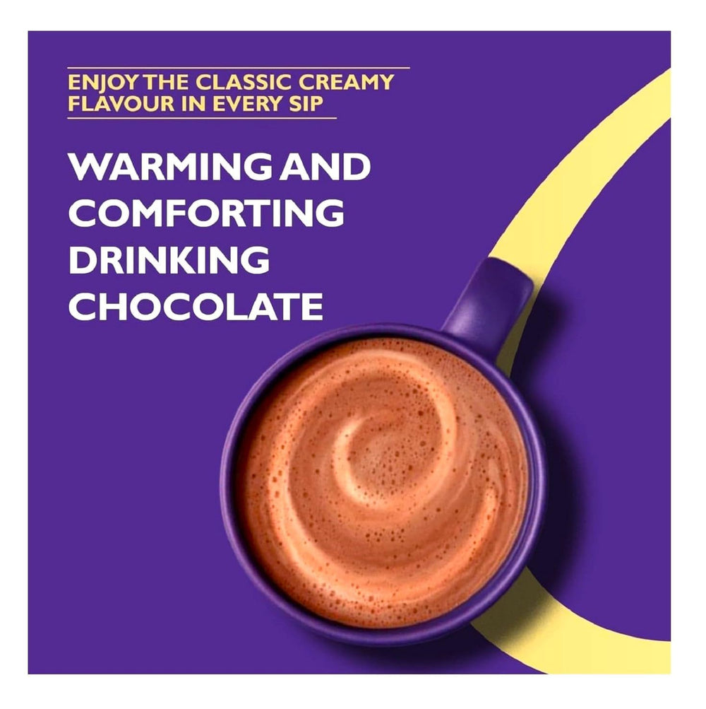 Cadbury Original Drinking Chocolate label closeup emphasizes sustainable cocoa and Fairtrade status