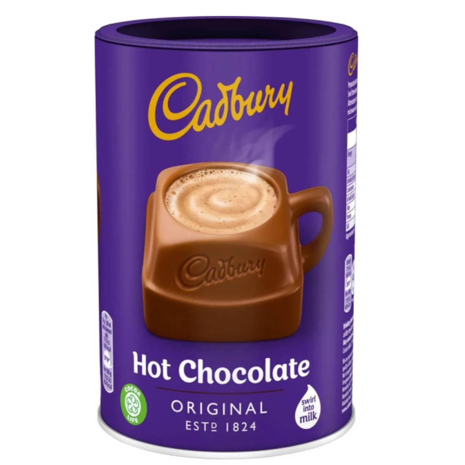 Cadbury Original Drinking Chocolate steaming cup evokes warm aroma and silky texture