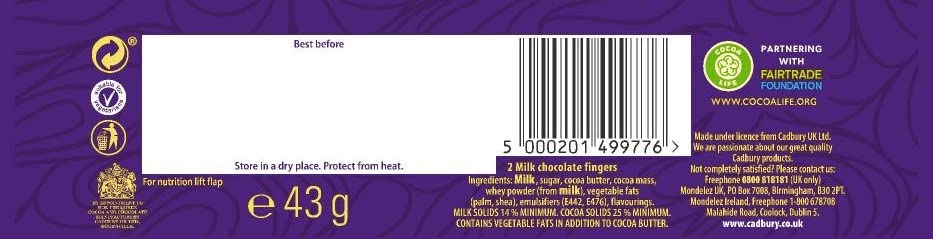 Cadbury Twirl ingredients list close-up helps shopper choices.