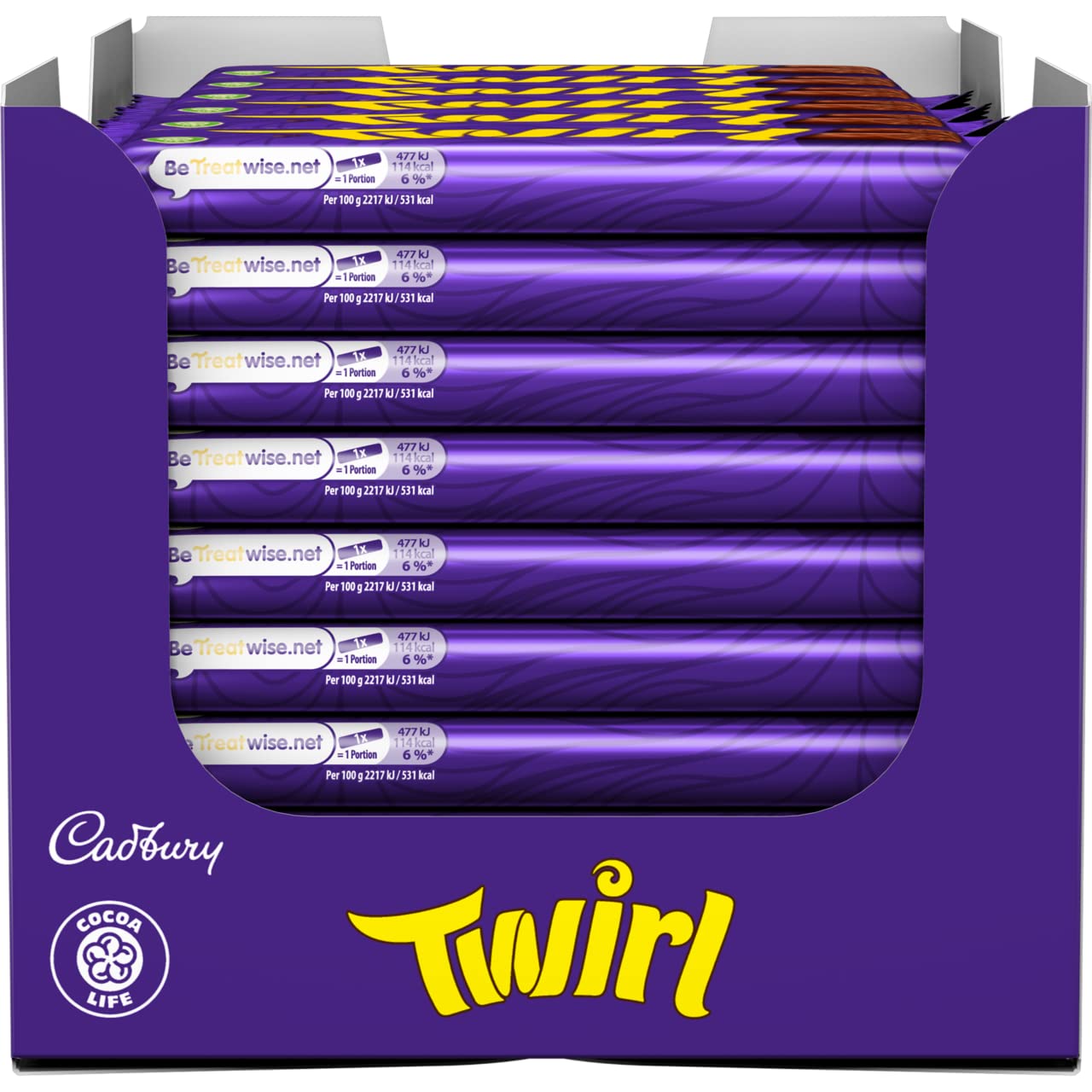 Cadbury Twirl bar on birthday-themed display.