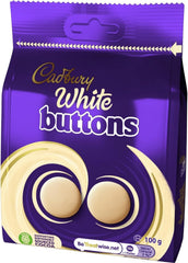 Cadbury White Giant Buttons bag view, convenient snack for home, work, or on the go