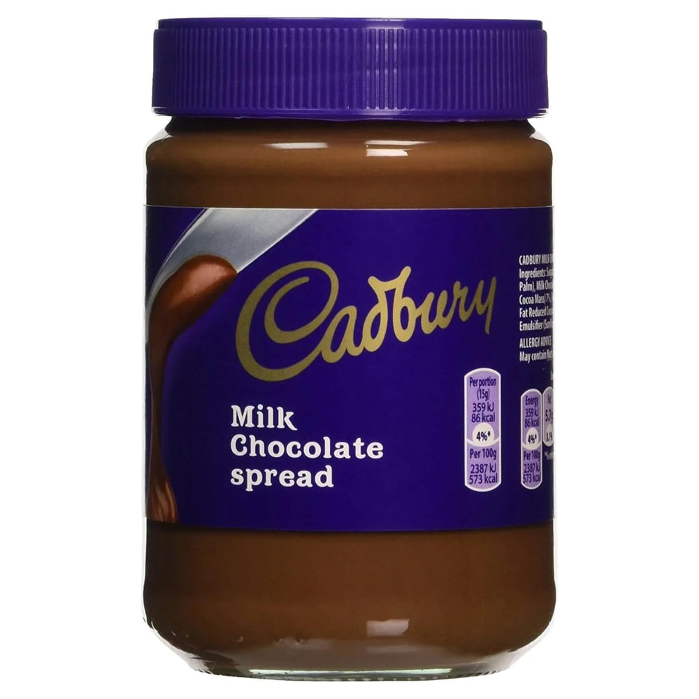 Cadburys Chocolate Spread jar, smooth milk chocolate spread for toast and desserts.