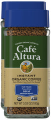 Cafe Altura decaf freeze-dried jar close-up highlighting fresh aroma for quick coffee.