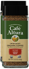 Cafe Altura freeze-dried instant coffee jar highlights freshness and quick brewing.