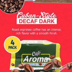 Cafe Aroma Decaf Espresso Dark Roast beans ready for espresso machines.