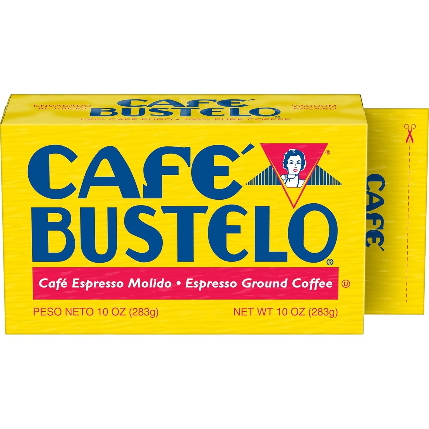 Cafe Bustelo dark roast brick in a vacuum pack for bold espresso.