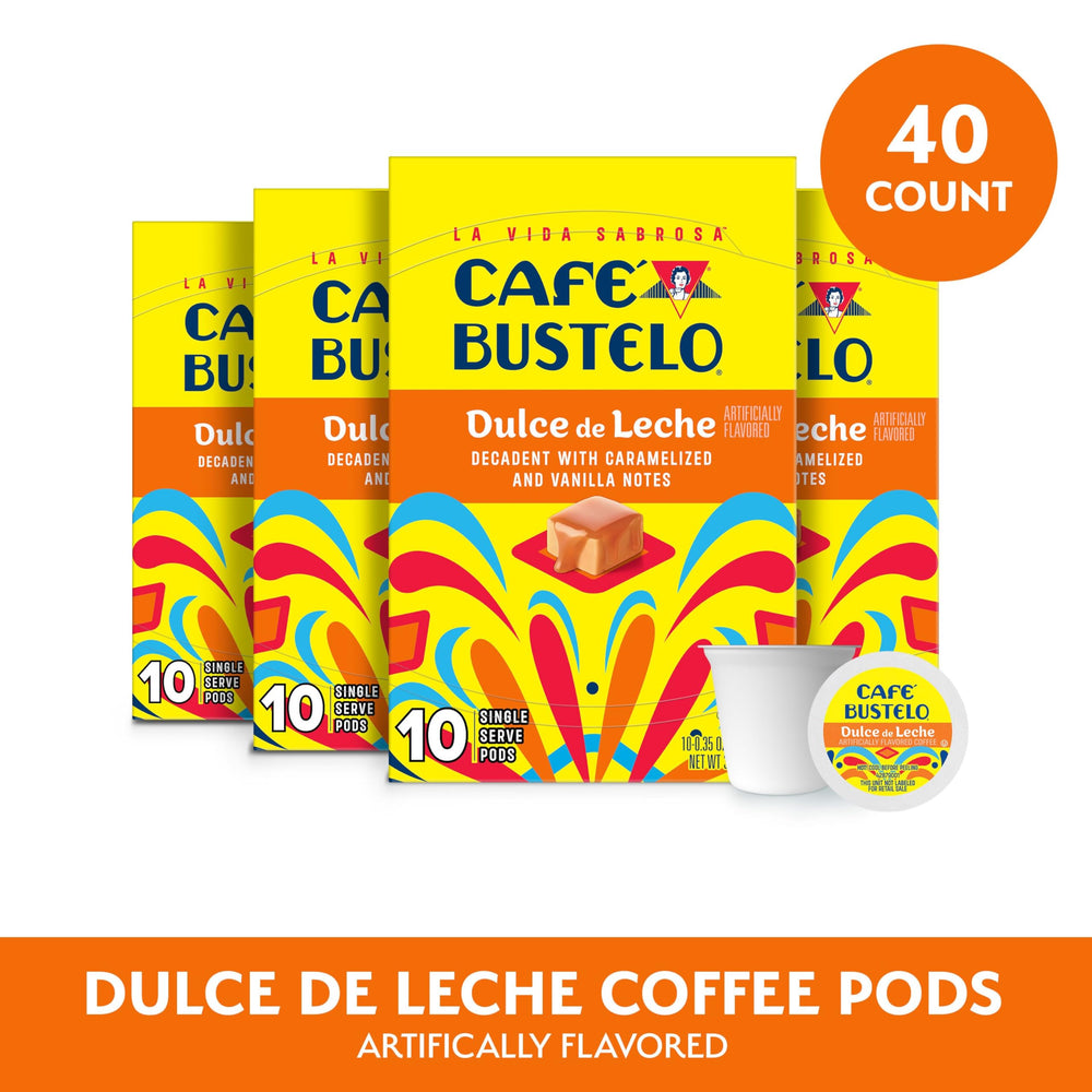 Close-up of Café Bustelo Dulce de Leche pods ready to brew.