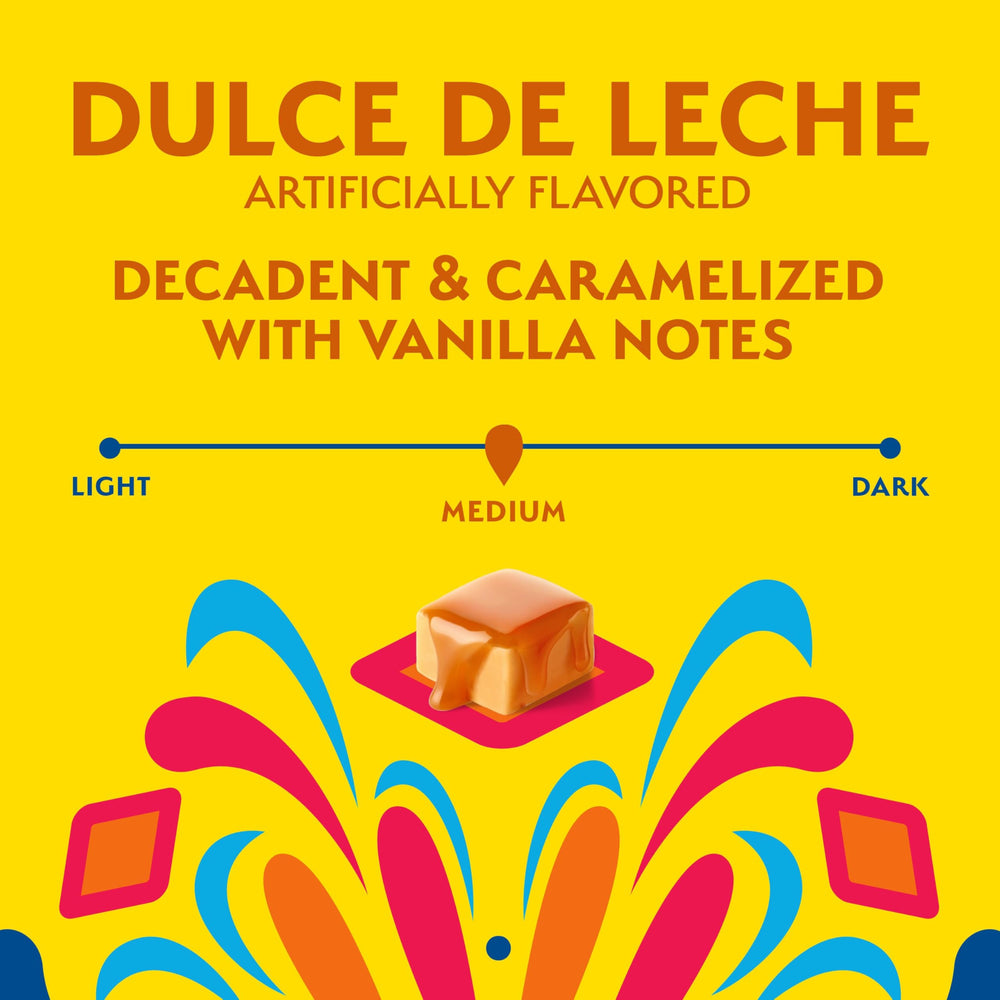 Six-pack Café Bustelo Dulce de Leche pods for convenient flavor.