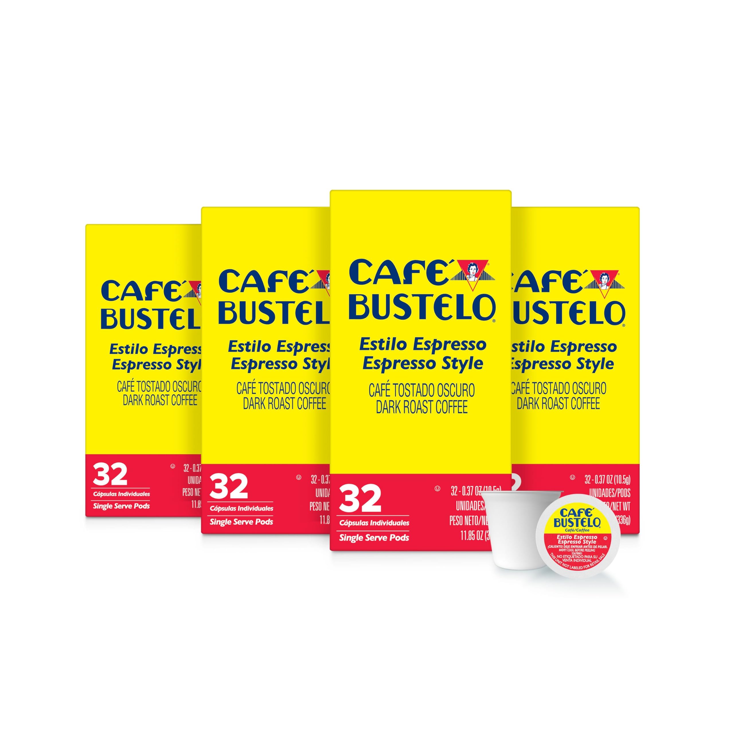 Cafe Bustelo Espresso Style dark roast pods box for bold mornings.