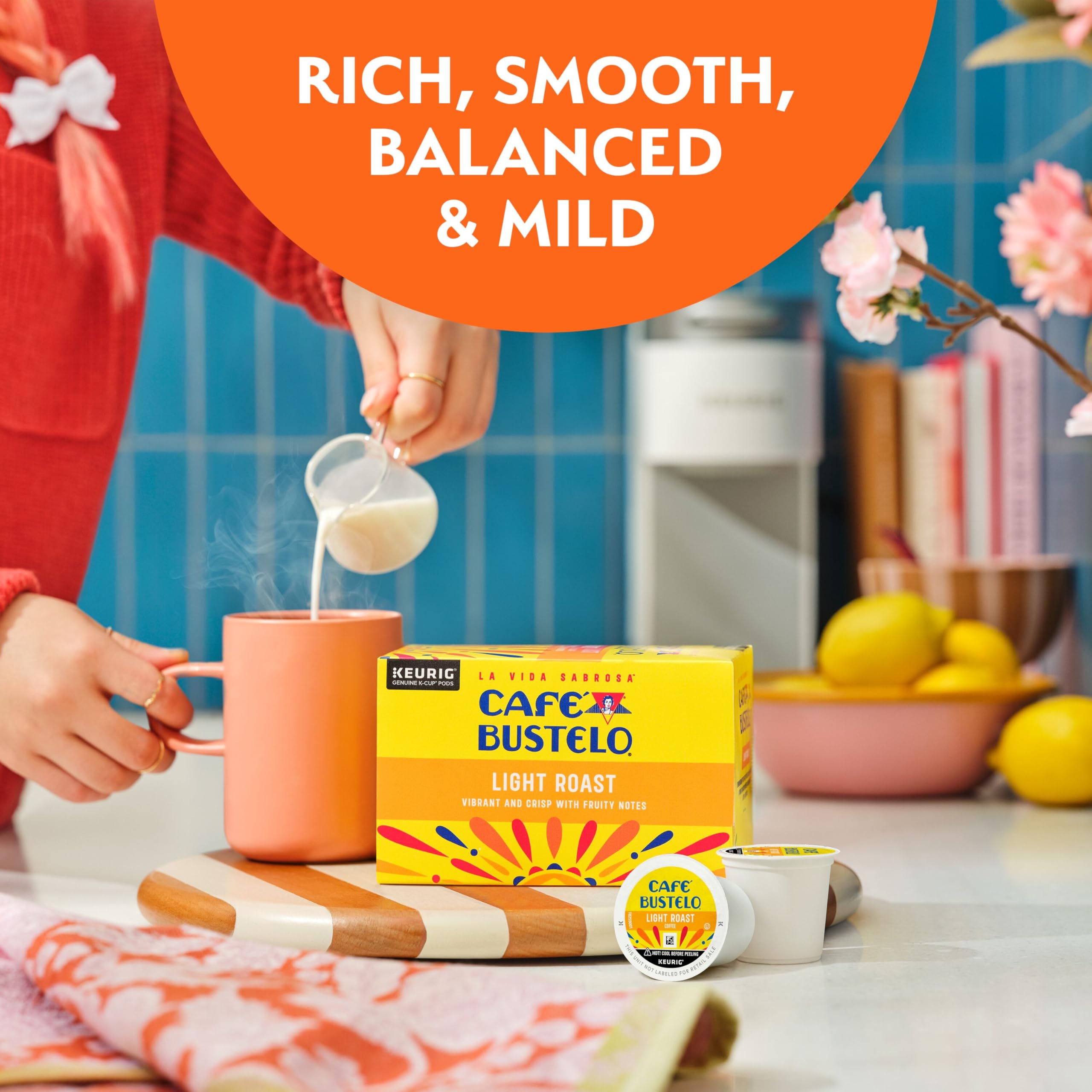 Cafe Bustelo light roast prepared hot or cold, ideal for versatile beverages