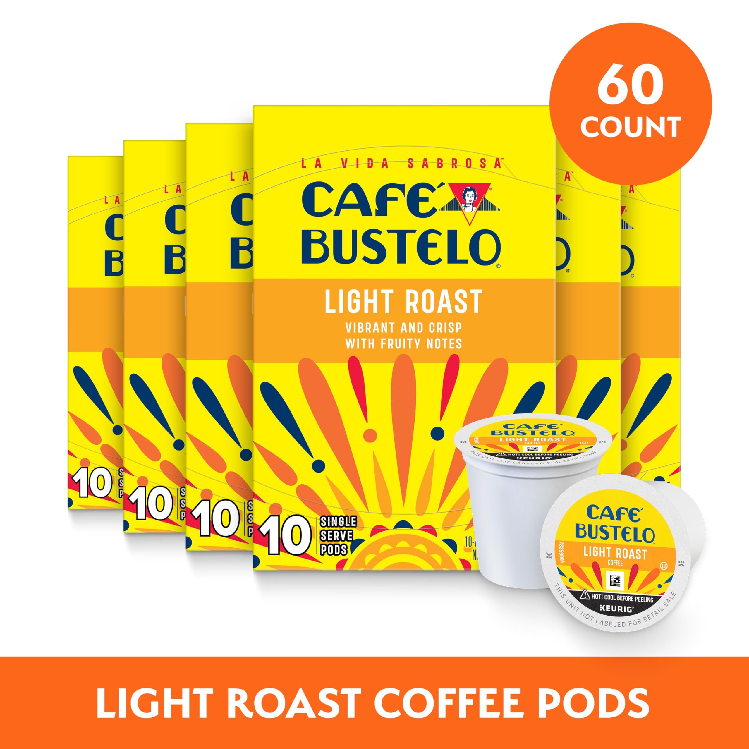 Cafe Bustelo light roast pod close-up highlighting crisp notes for convenient brewing
