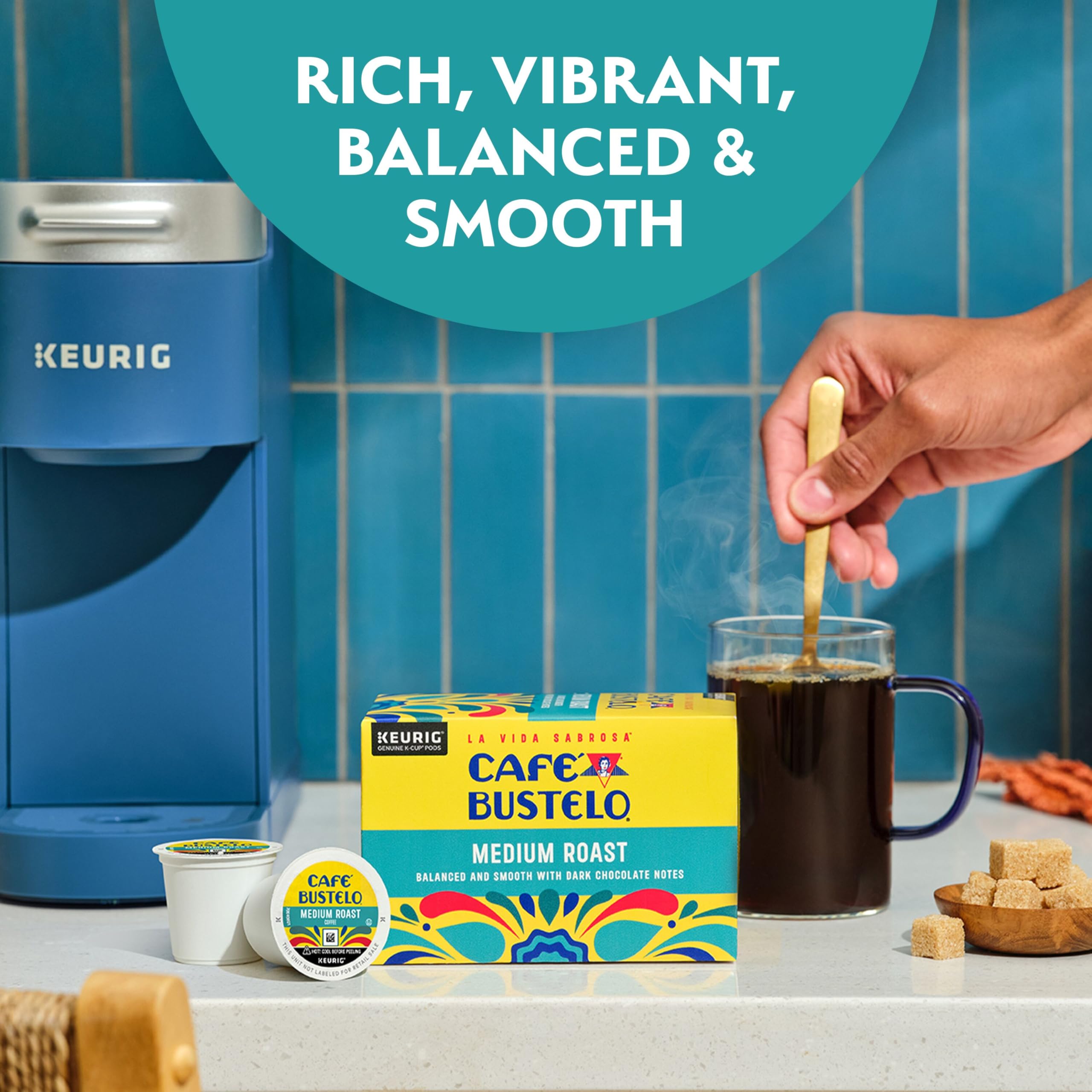Steam rising from a cup brewed with Cafe Bustelo Medium Roast.