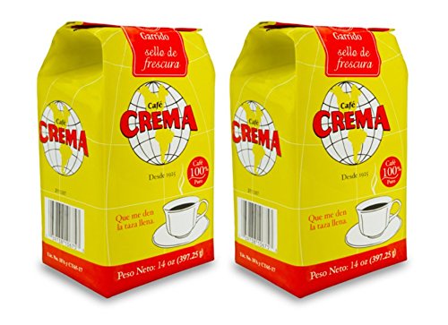 Cafe Crema medium roast coffee bag on kitchen counter, smooth flavor potential.
