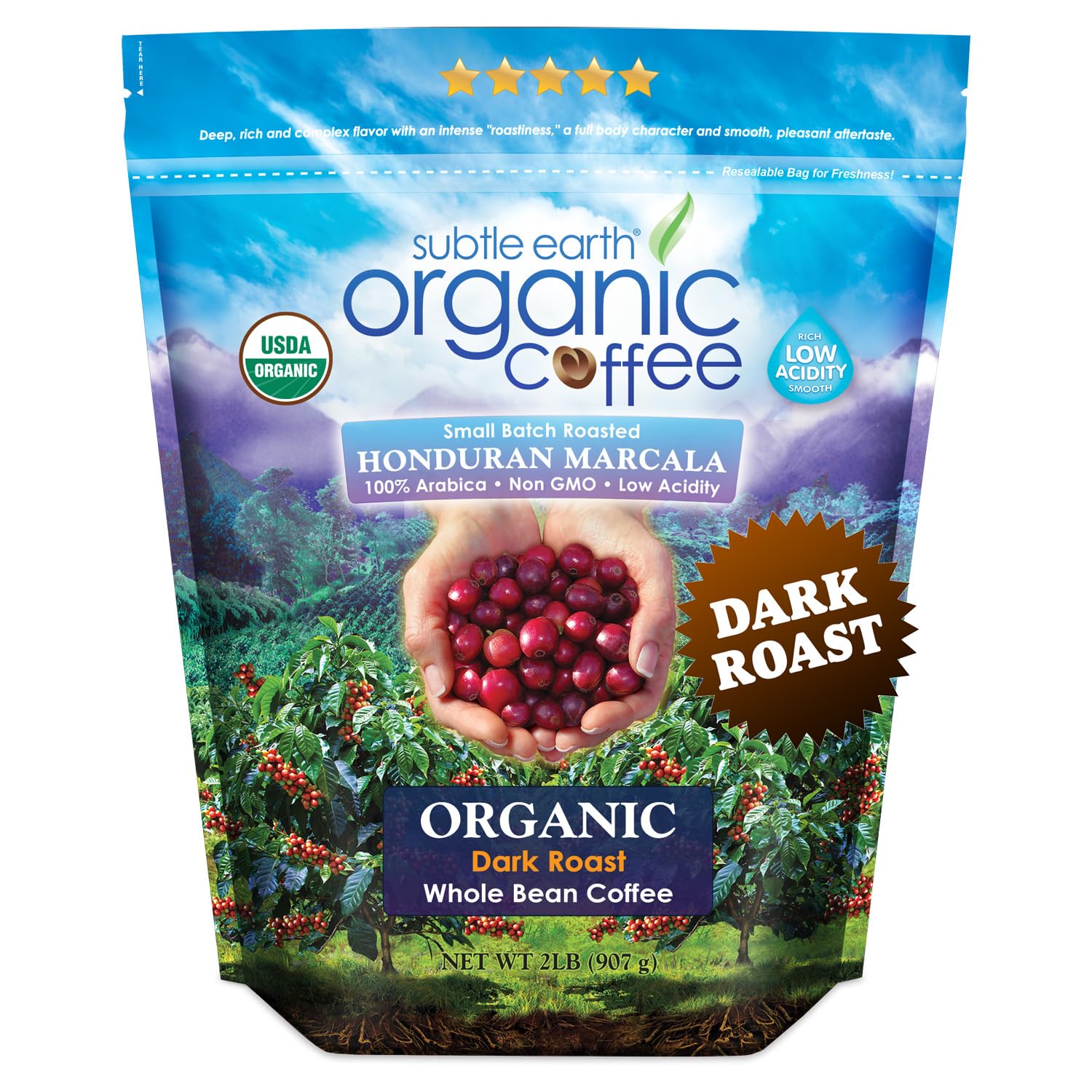 Cafe Don Pablo Subtle Earth Organic Coffee 2lb bag – rich, low-acidity Arabica for smooth brewing.