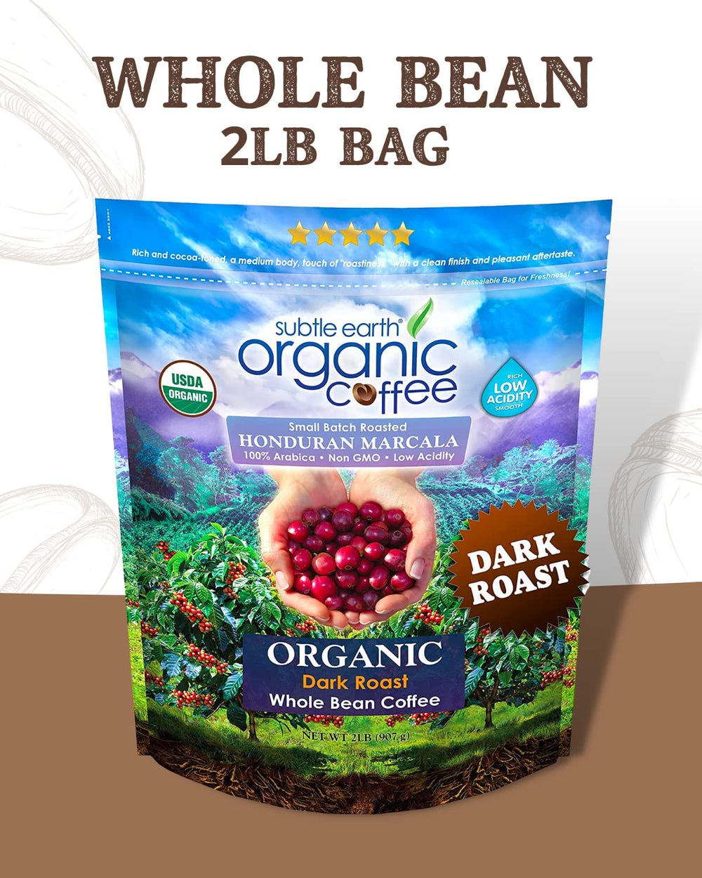 Cafe Don Pablo Subtle Earth roasted beans closeup – small-batch artisan roasting preserves flavor.