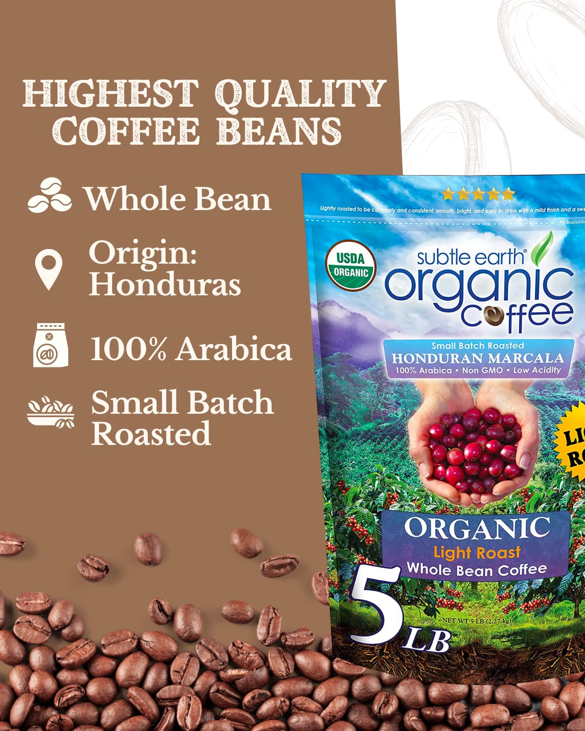 Cafe Don Pablo Subtle Earth whole bean 5lb for versatile home brewing.
