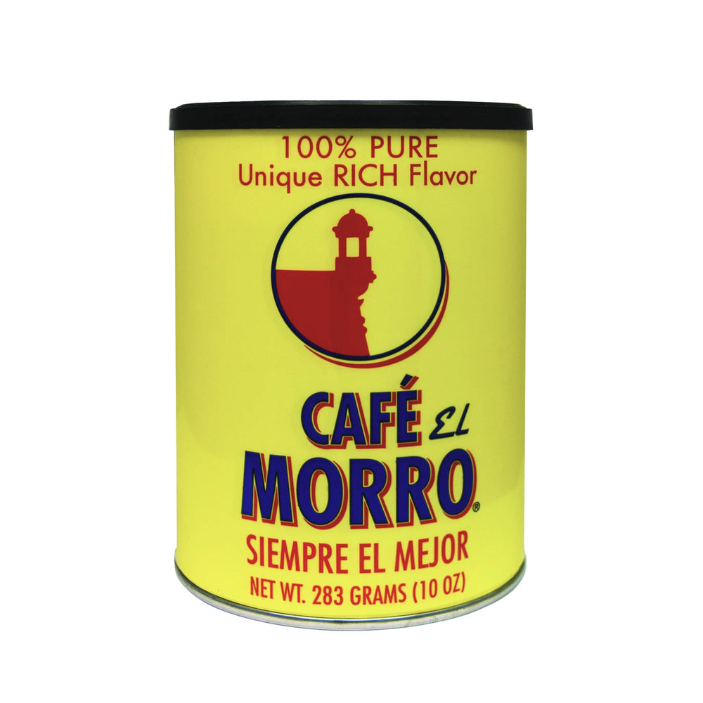 Cafe El Morro dark roast can front highlights premium espresso for home brewing.