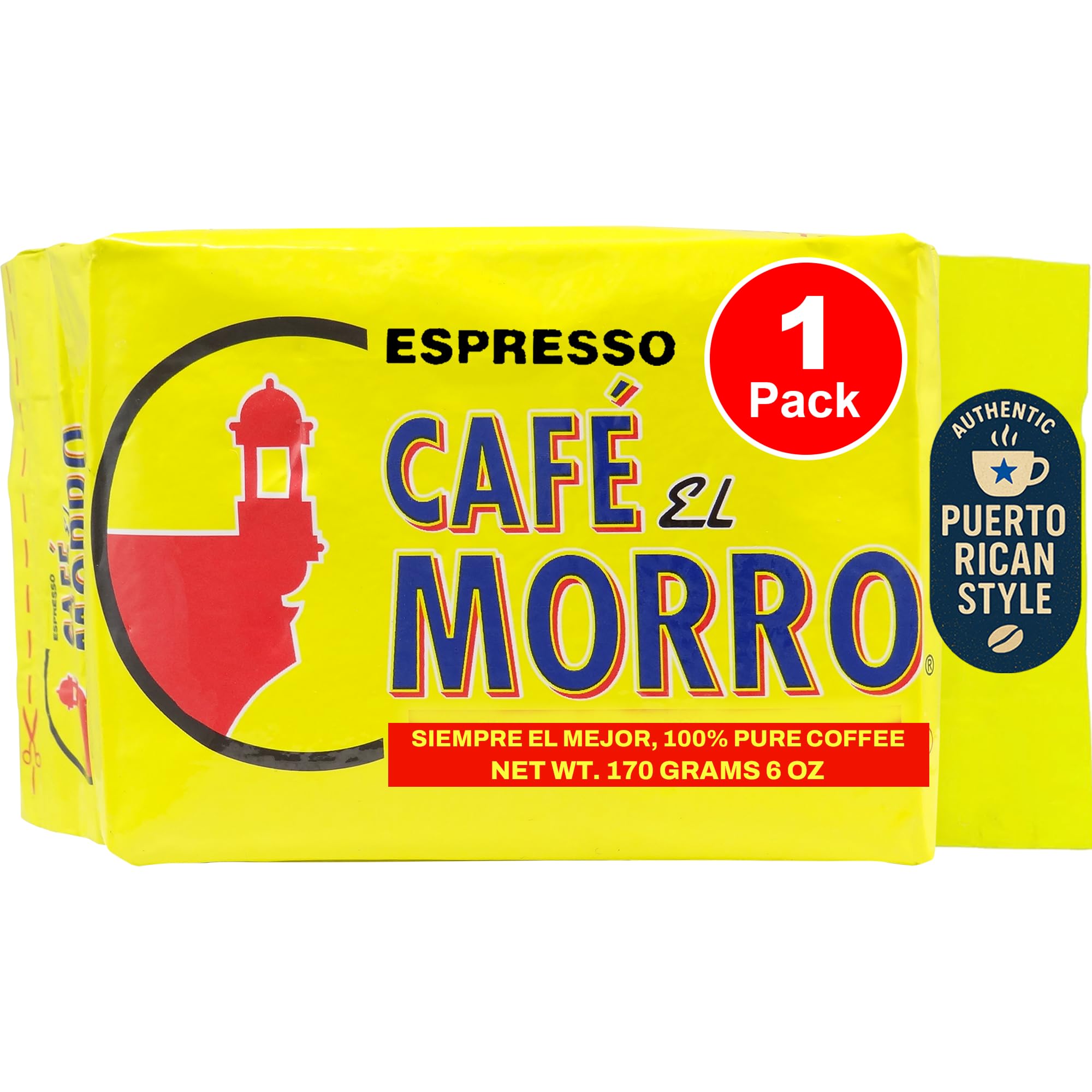 Cafe El Morro dark roast espresso ground coffee in a 6 oz bag, ideal for rich espresso.
