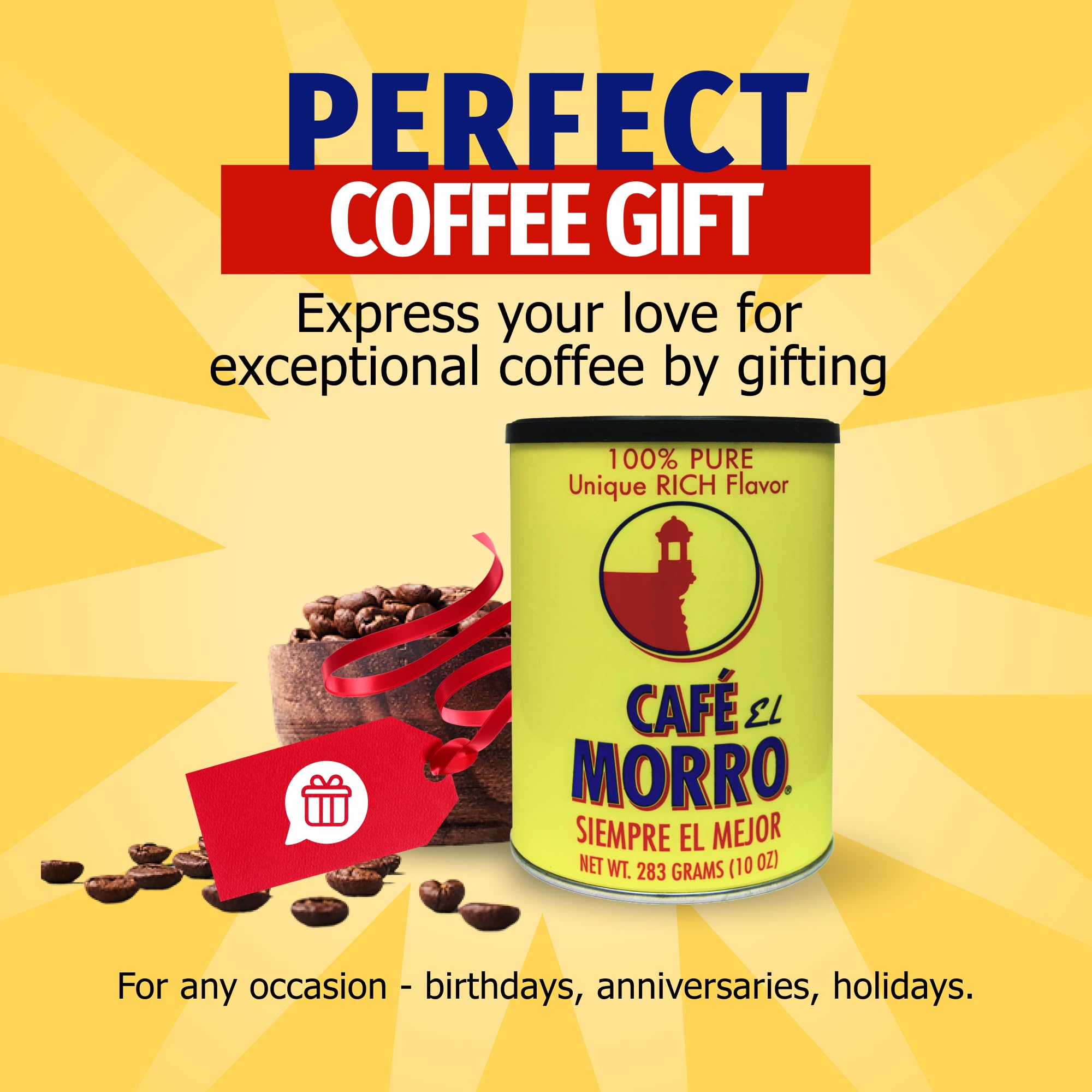 Cafe El Morro steaming cup of dark roast signals smooth finish.