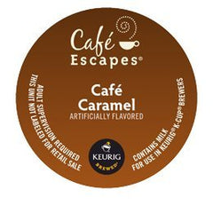Cafe Escapes Cafe Caramel K-Cup for Keurig, silky caramel aroma and quick, convenient brew.