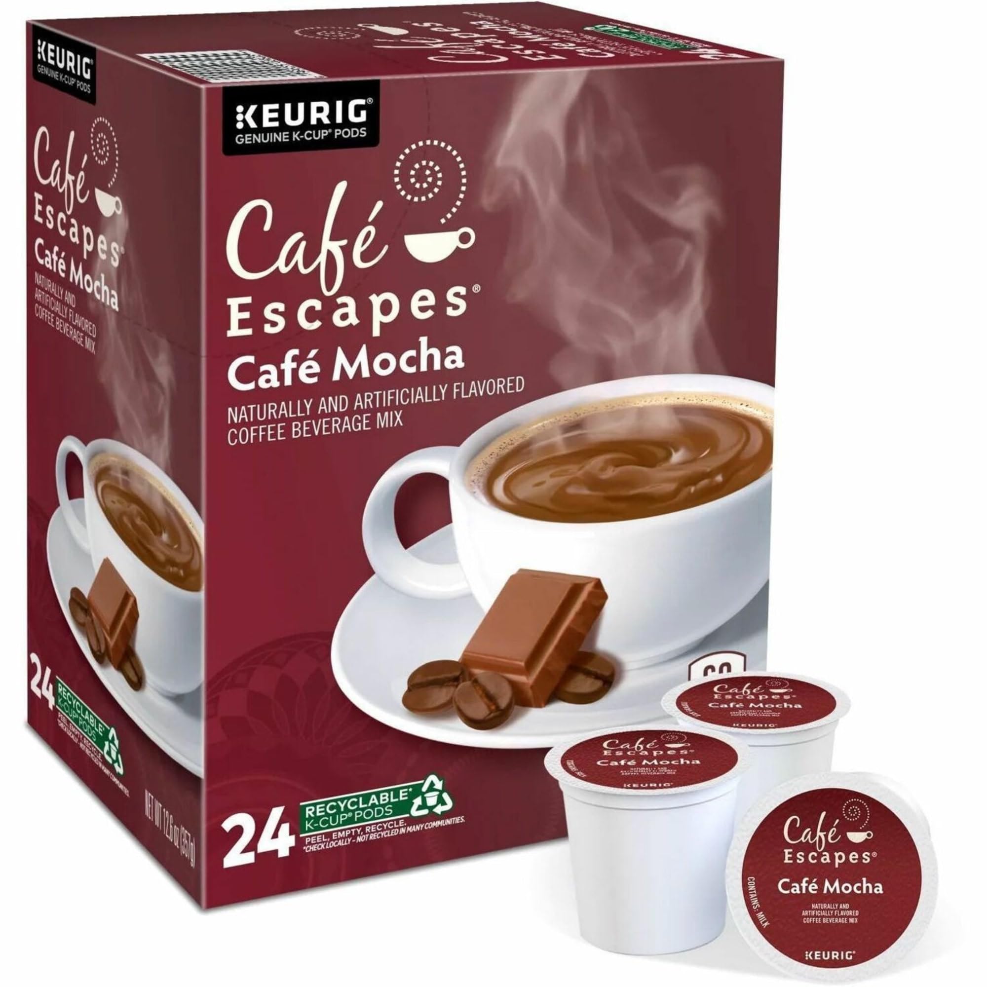 Cafe Escapes Cafe Mocha brew-ready K-Cup delivering rich aroma.
