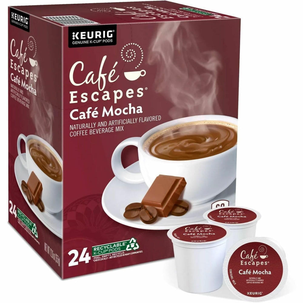 Cafe Escapes Cafe Mocha brew-ready K-Cup delivering rich aroma.