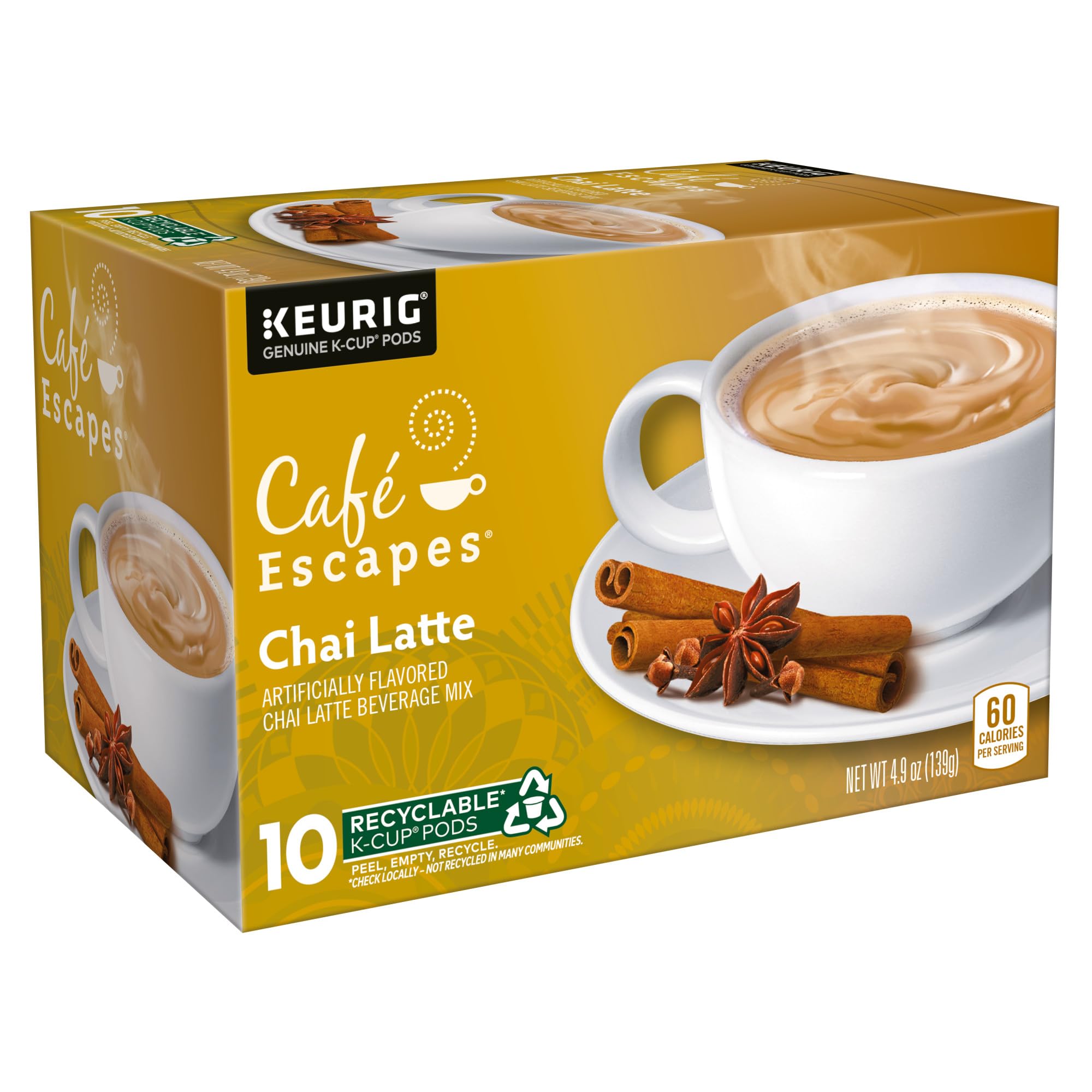Café Escapes Chai Latte amber brew in a mug with foam.